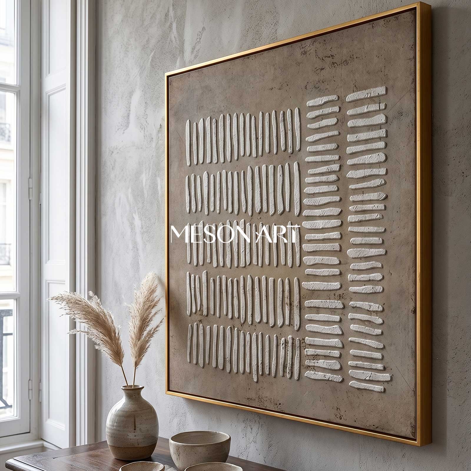 Brown Geometric Lines abstract canvas art Shape grey taupe wall painting brown wall Art 3d texture brown art cavnas Boho Relax Nordic art