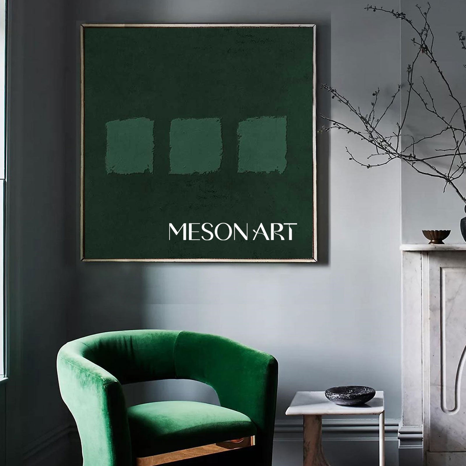Green Oil Painting Green Abstract Art Canvas Wabi Sabi Wall Art Mimimalist 3D Texture Wall Paintings