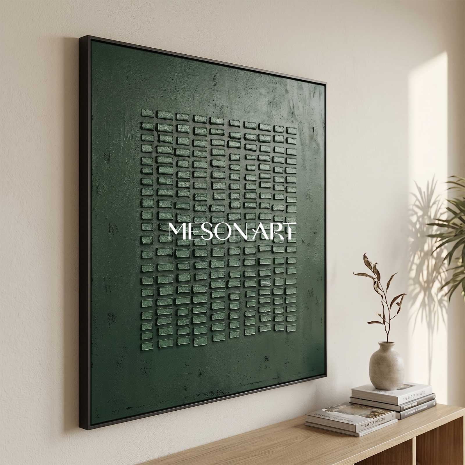 Wabi Sabi Wall Art Green Painting Green Abstract Art Canvas Minimalist Painting 3D Texture Wall Art