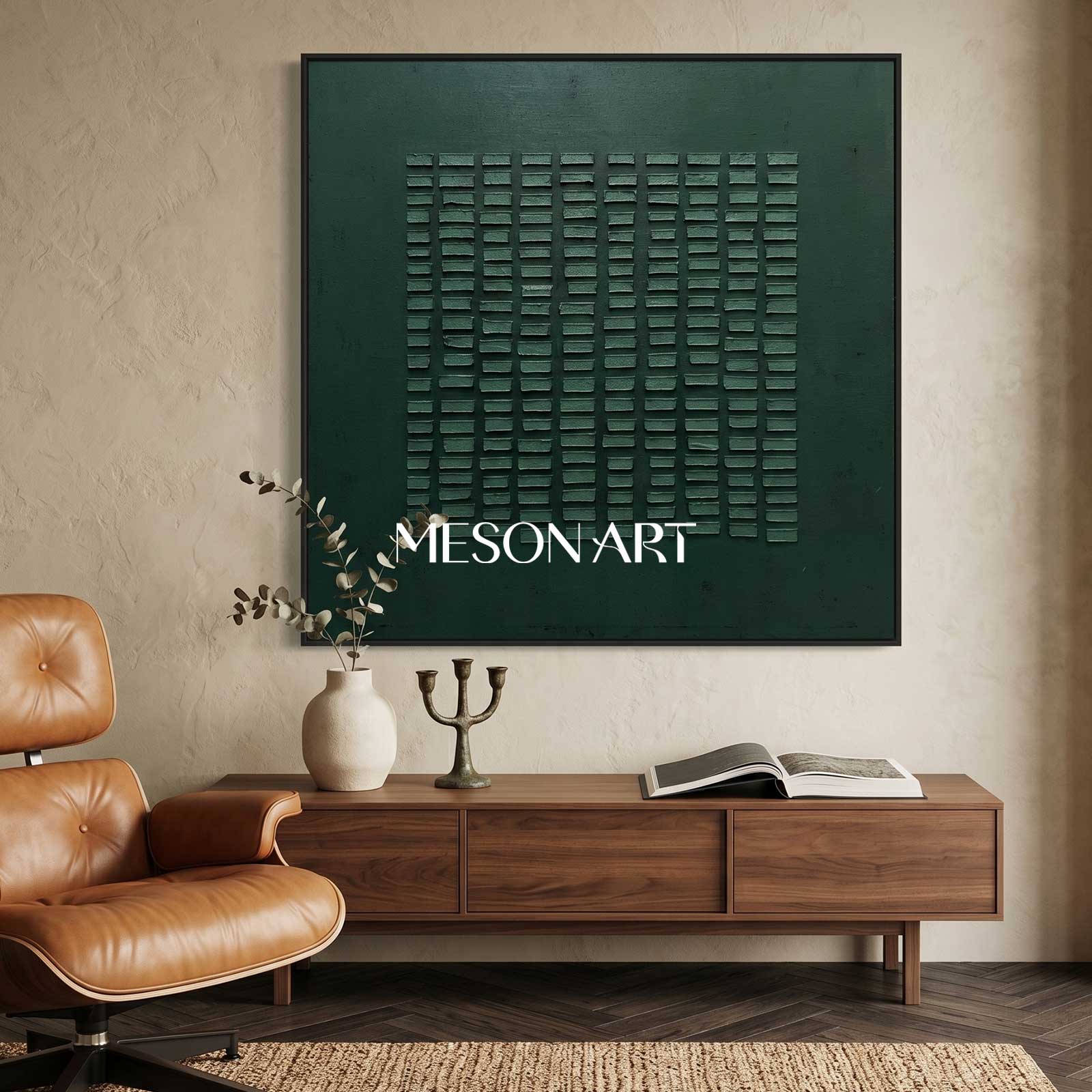 Wabi Sabi Wall Art Green Painting Green Abstract Art Canvas Minimalist Painting 3D Texture Wall Art