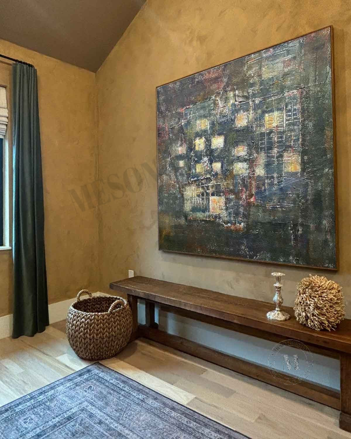 Large Dark Green Minimalist Painting for Sale Wabi-Sabi Wall Art Dark Green Texture Abstract Art