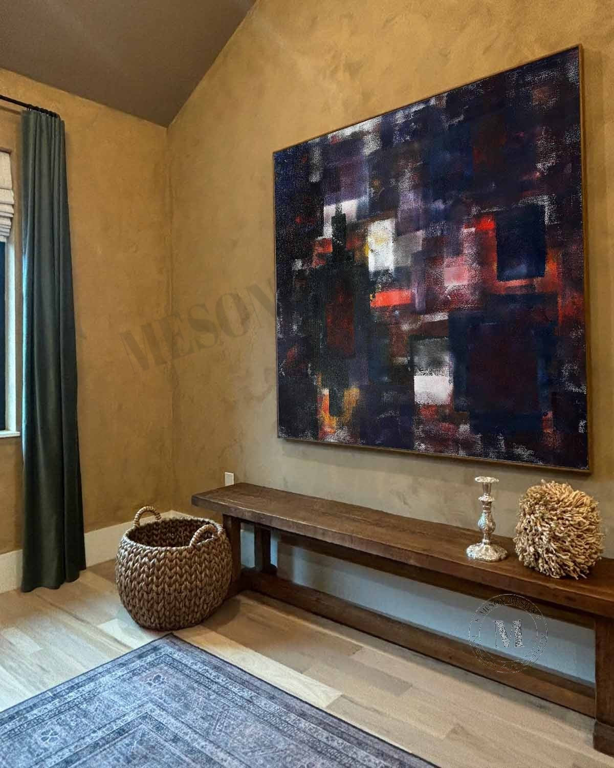 Dark Blue Minimalist Abstract Art Dark Blue Textured Paintings for Sale Wabi Sabi Wall Art