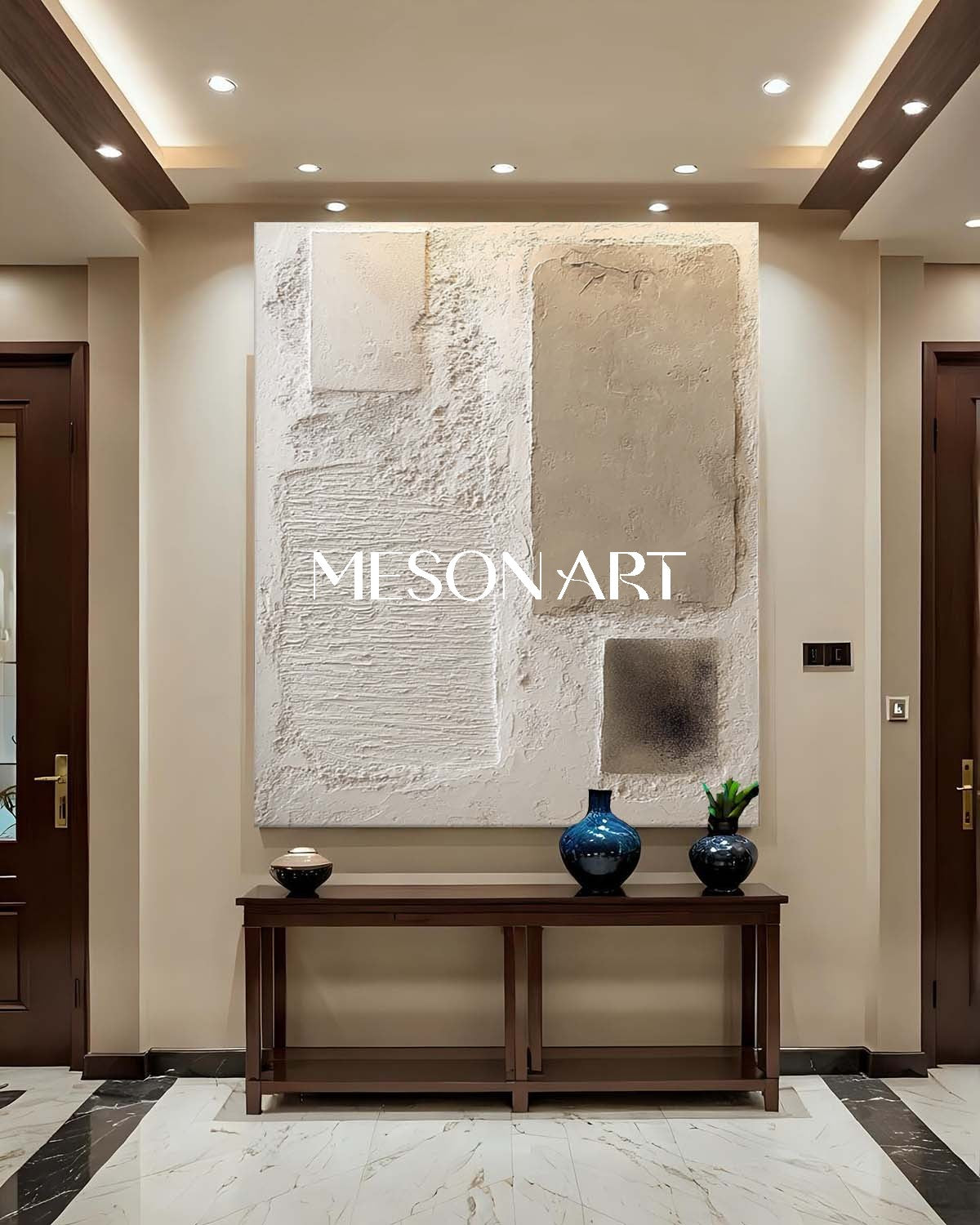 Large 3D Ivory Abstract Canvas Art Ivory Texture Painting Wabi-Sabi Wall Art Decor