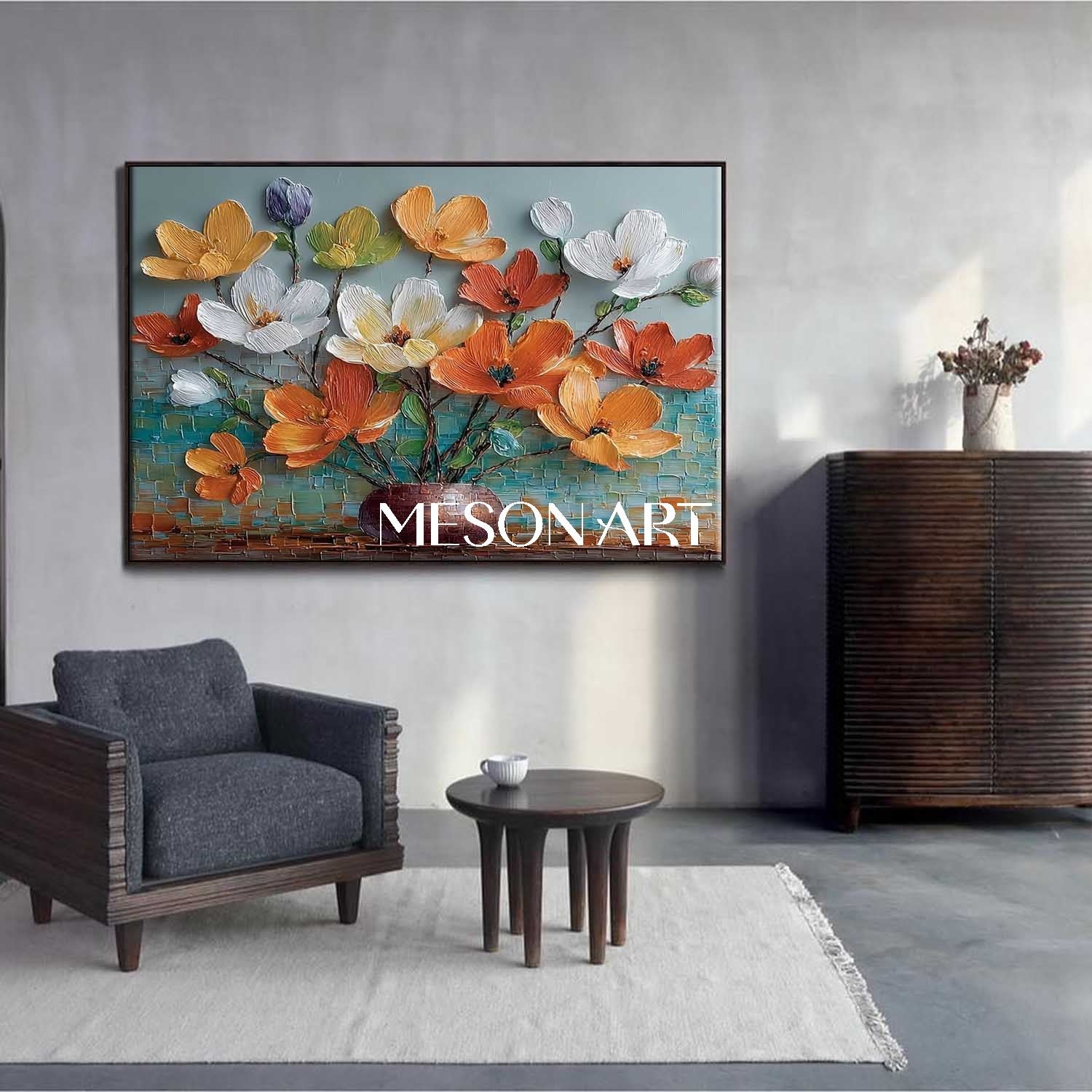 Luxury Botanical Canvas Art Oversized Flower Wall Art Textured Acrylic Flower Painting