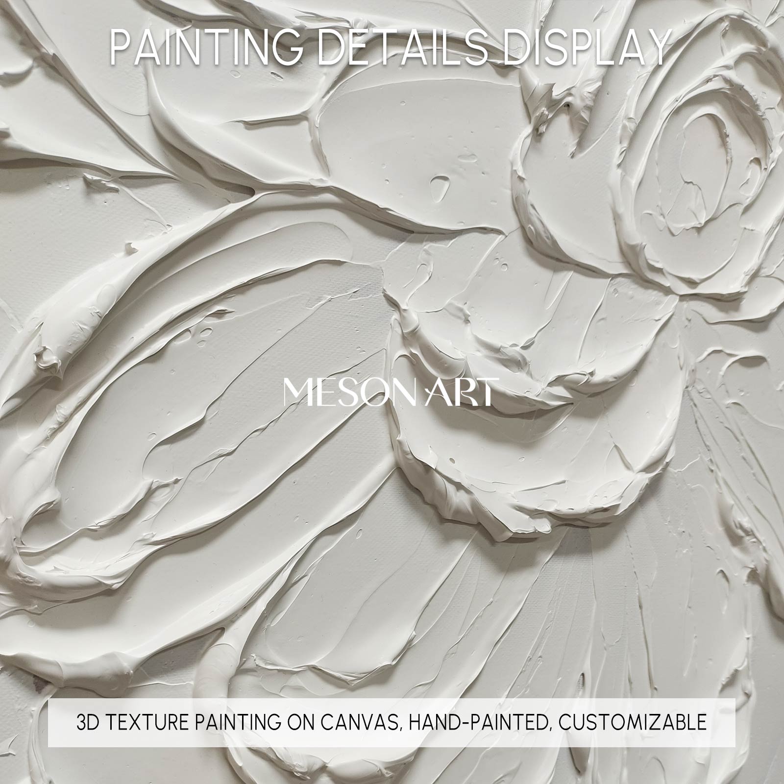 White Flowers Plaster Canvas Art Abstract Plaster Wall Art Flowers Acrylic Painting