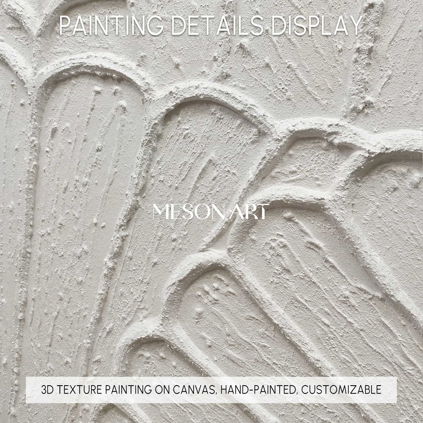White flower petal Textured Canvas painting 3D plaster art White Abstract Minimalist