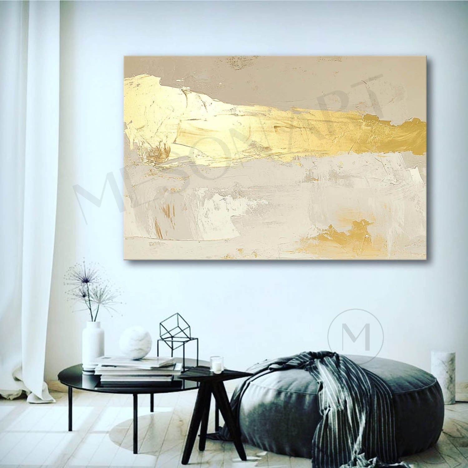 Large Beige And Gold Abstract Canvas Painting Beige And Gold Abstract Texture Wall Art