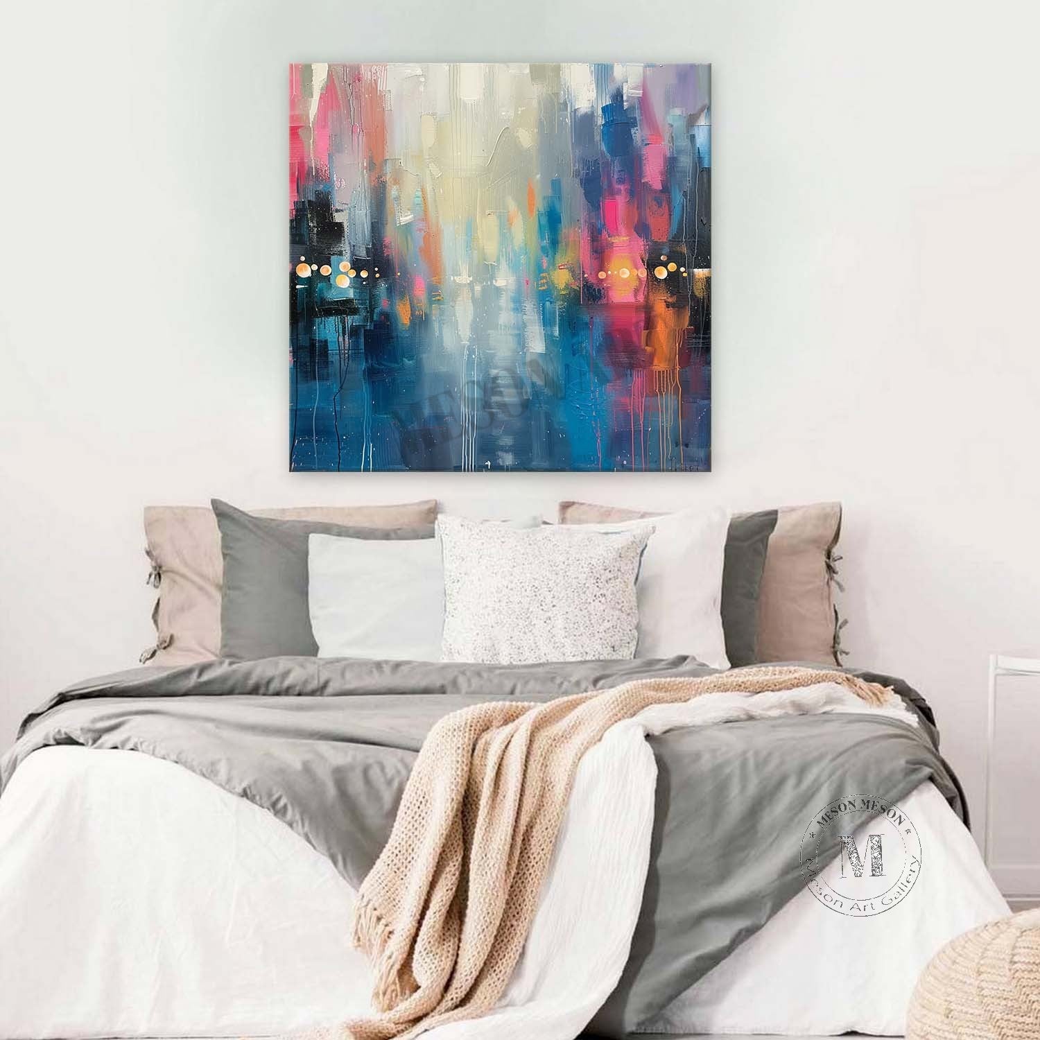 Blue Night City Abstract Art for Sale 50*50 Blue Night City Canvas Wall Decor Art Decoration