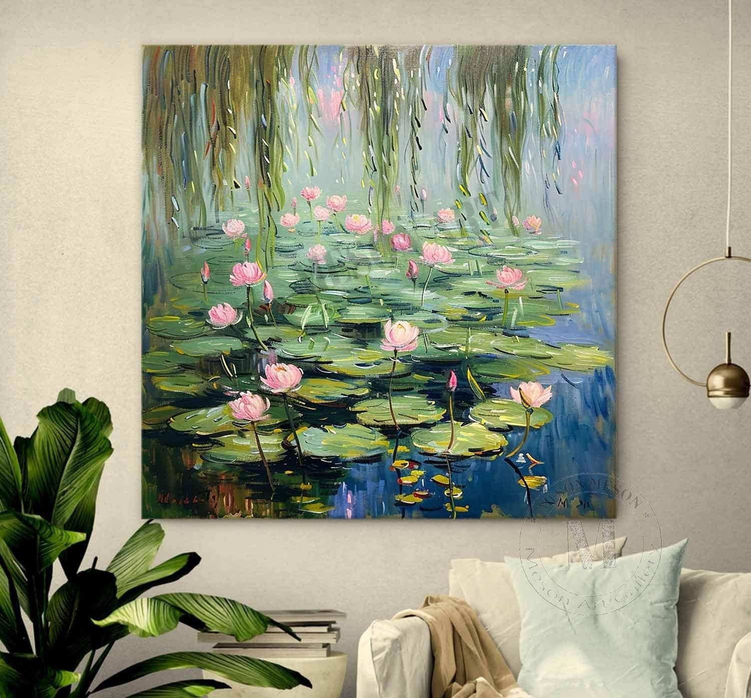 72*72 Green Monet Lotus Canvas Art for Sale Monet Lotus Canvas Wall Art Decor Hanging Painting