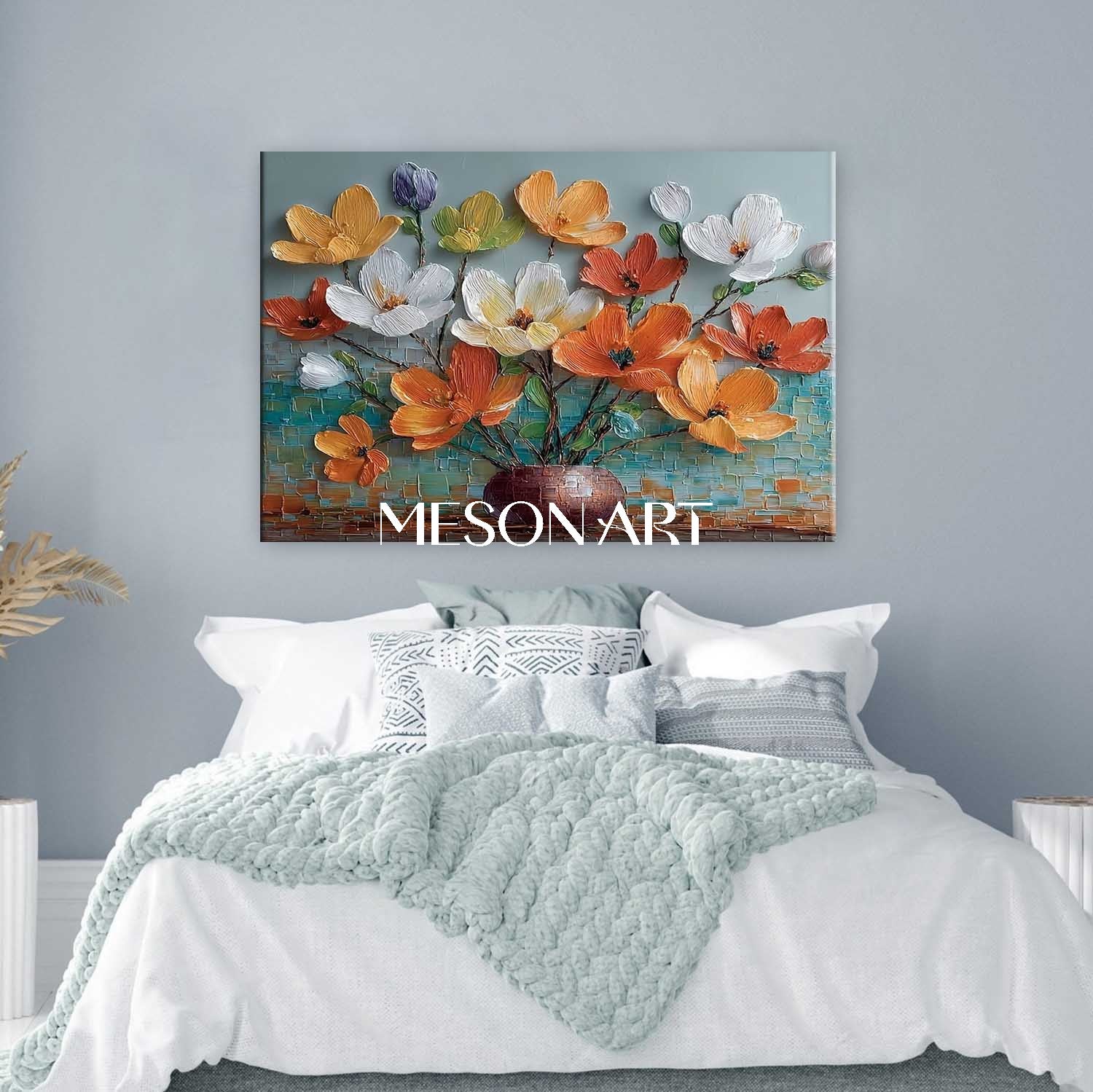 Luxury Botanical Canvas Art Oversized Flower Wall Art Textured Acrylic Flower Painting