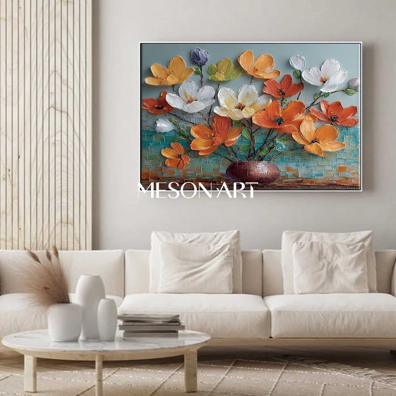Luxury Botanical Canvas Art Oversized Flower Wall Art Textured Acrylic Flower Painting