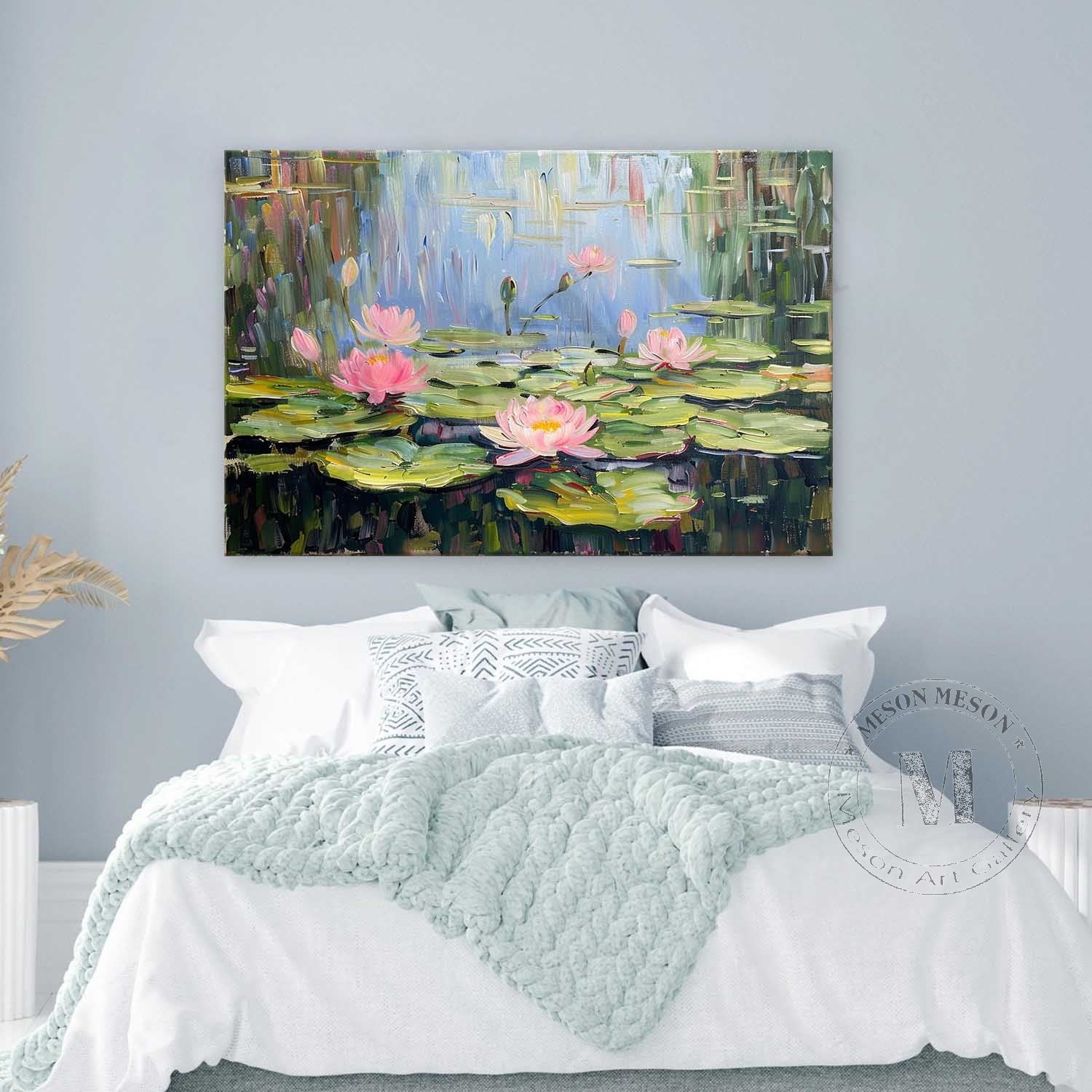 Large Green Monet Lotus Canvas Art Green Monet Lotus Oil Painting Lotus Lotus Canvas Wall Art