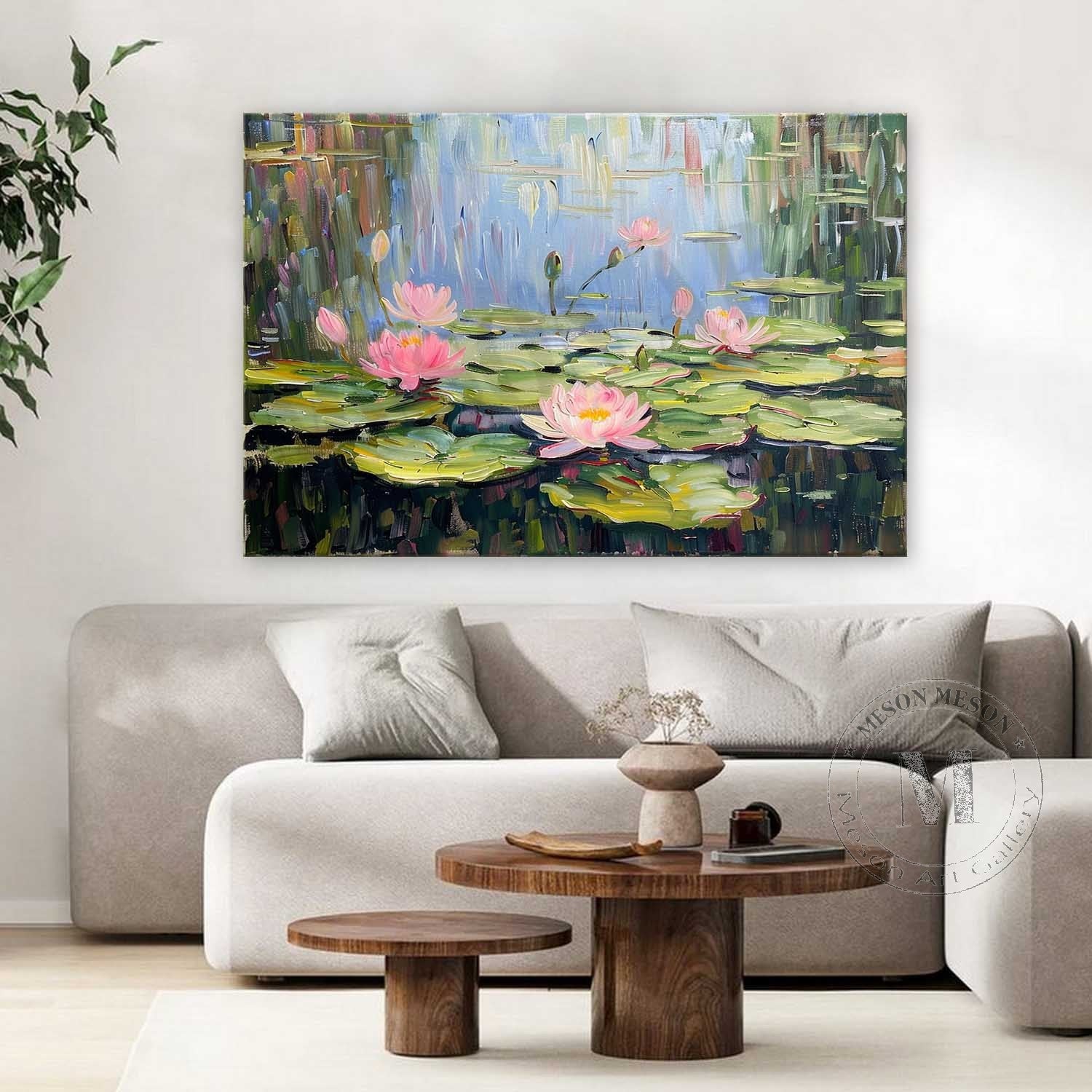 Large Green Monet Lotus Canvas Art Green Monet Lotus Oil Painting Lotus Lotus Canvas Wall Art