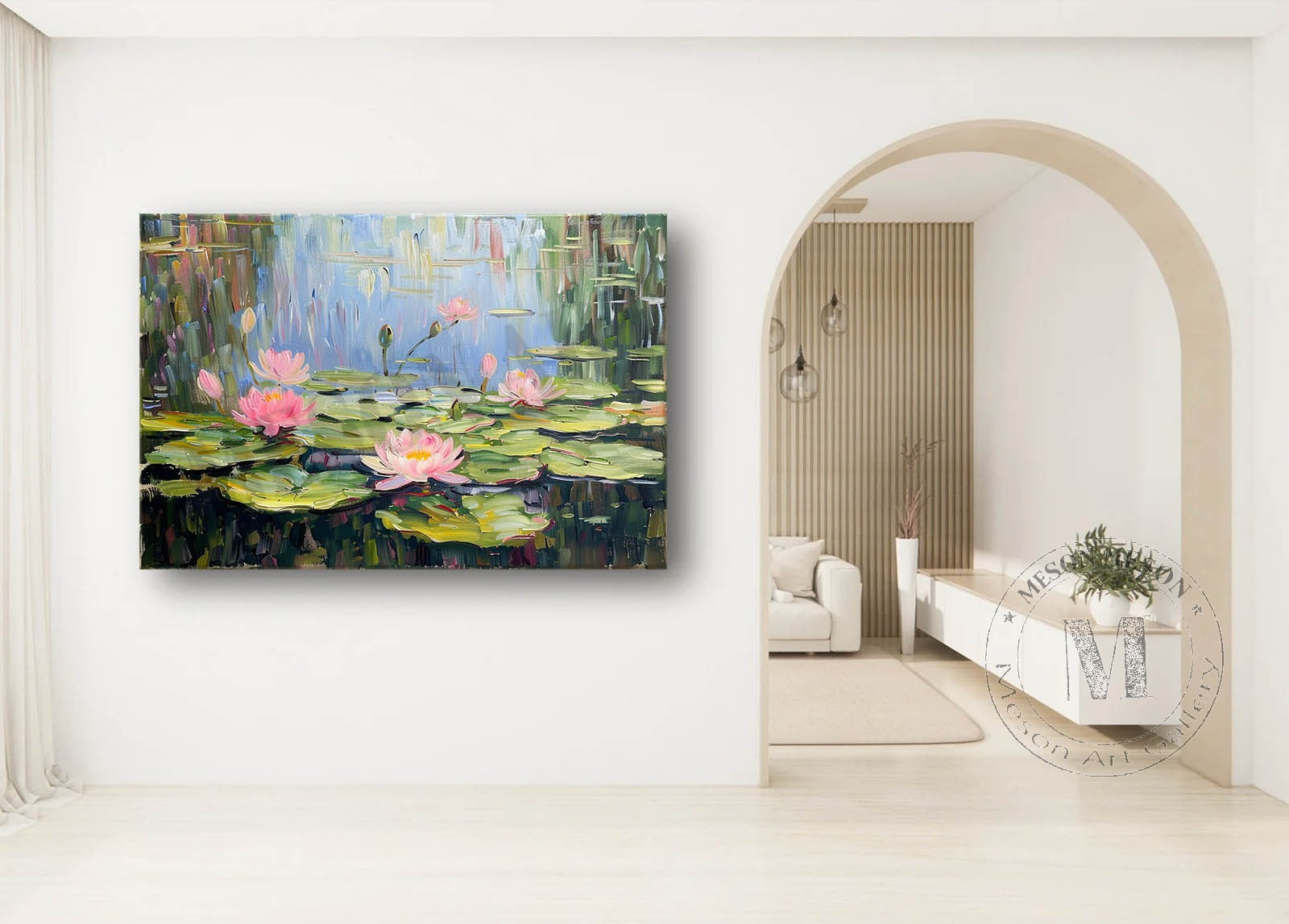 Large Green Monet Lotus Canvas Art Green Monet Lotus Oil Painting Lotus Lotus Canvas Wall Art