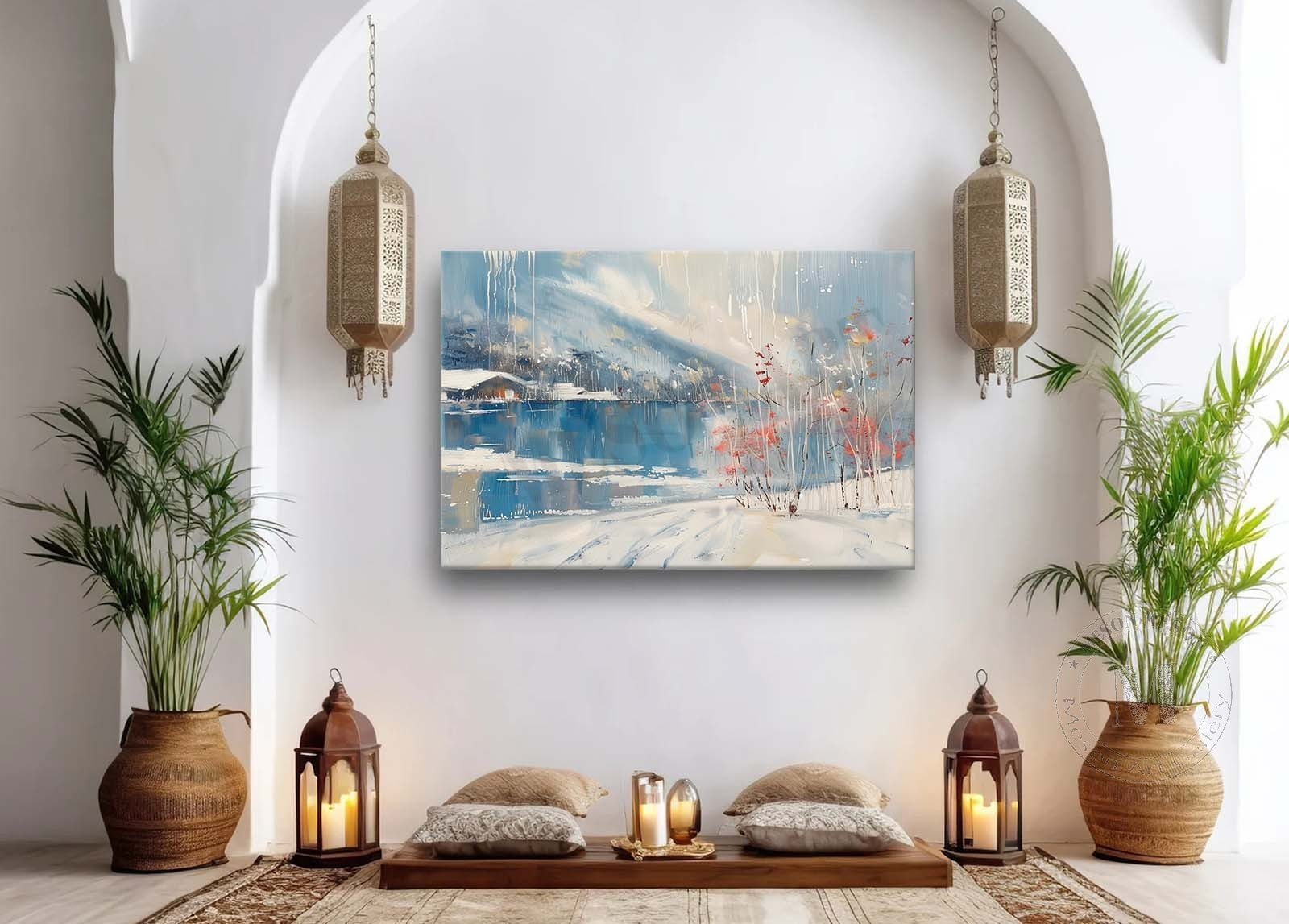 Large Snow Landscape Abstract Canvas Art Snow Landscape Lakeside Texture Wall Art Decor