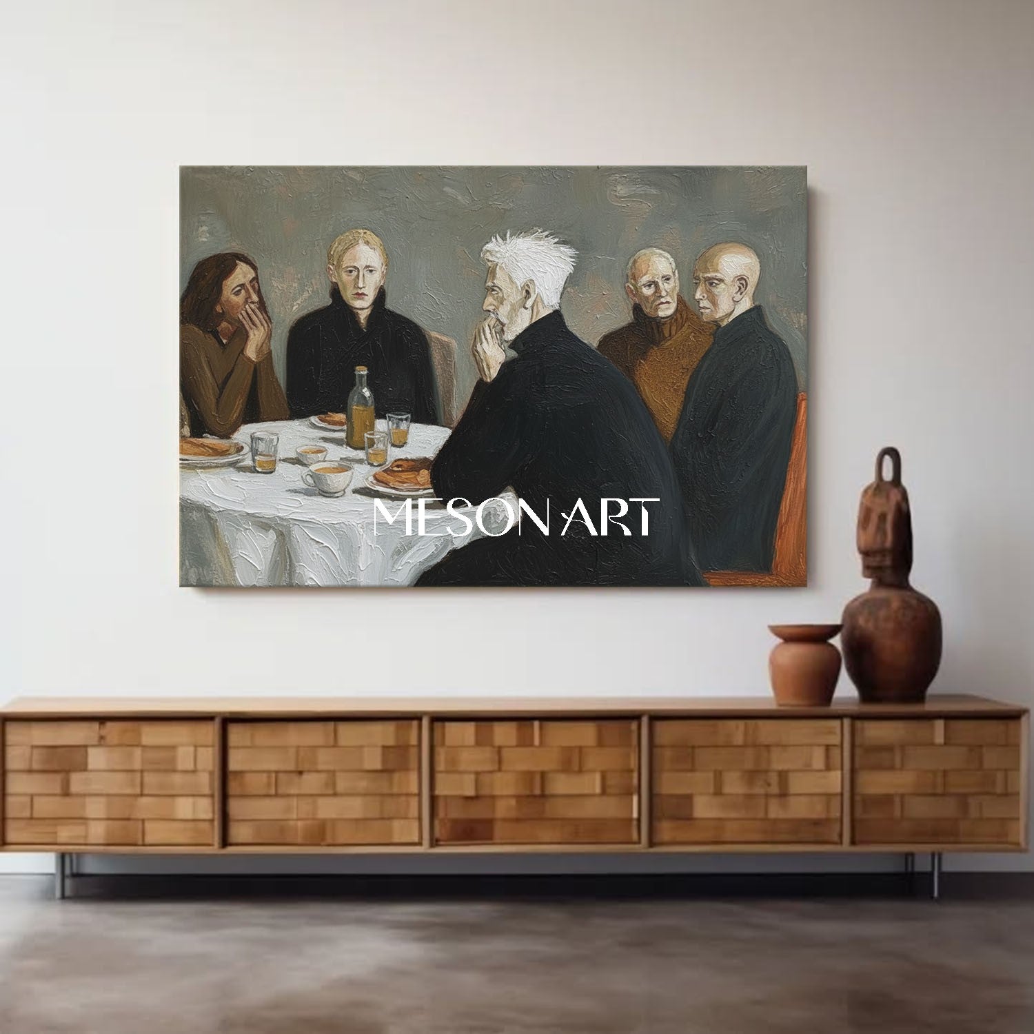 Gray Modern Expressionist Art Large Framed Wall Canvas Dining Room