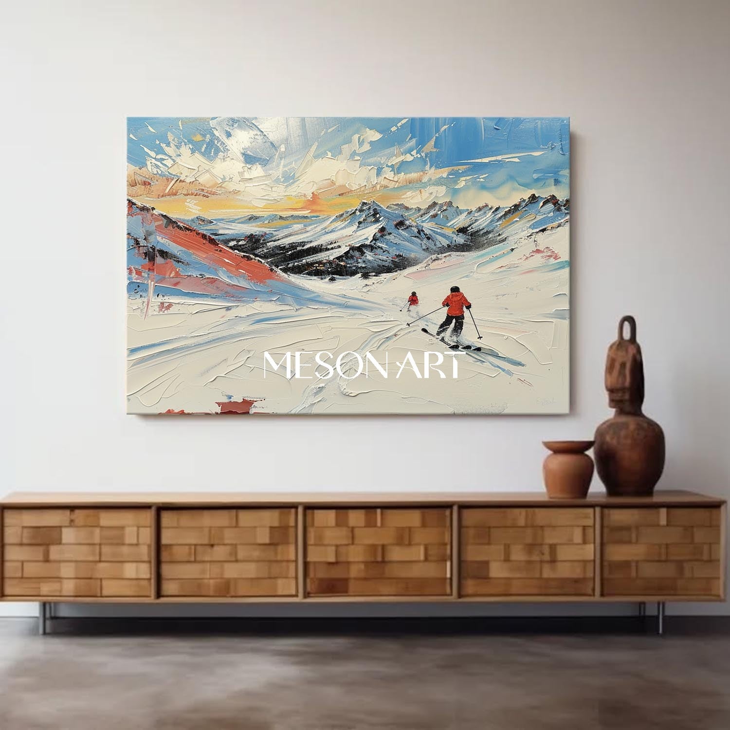 Buy Winter Art Snow Scene Ski Canvas Blue Textured Wall Decor Hallway