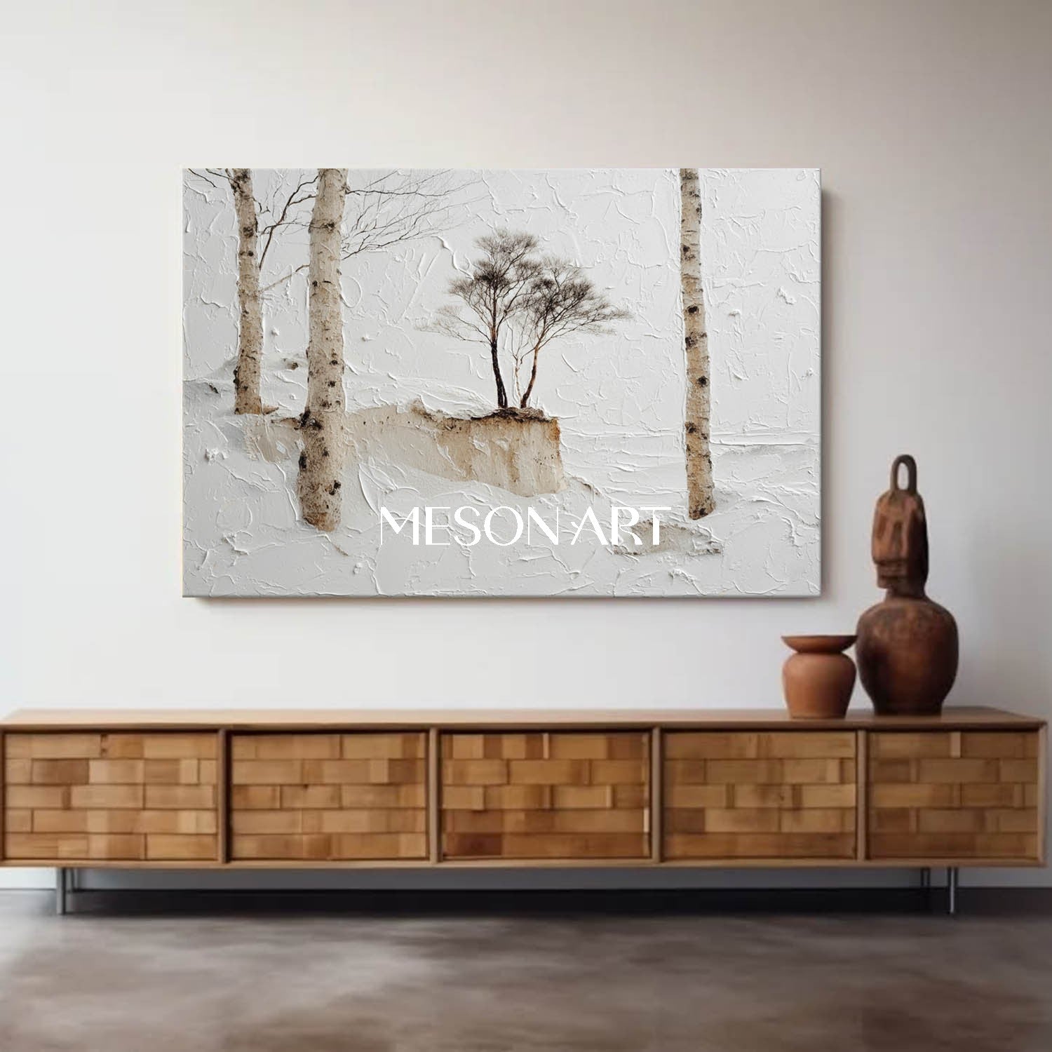 Serene Winter Art Trees Original Impasto Oil Painting Large Wall Art