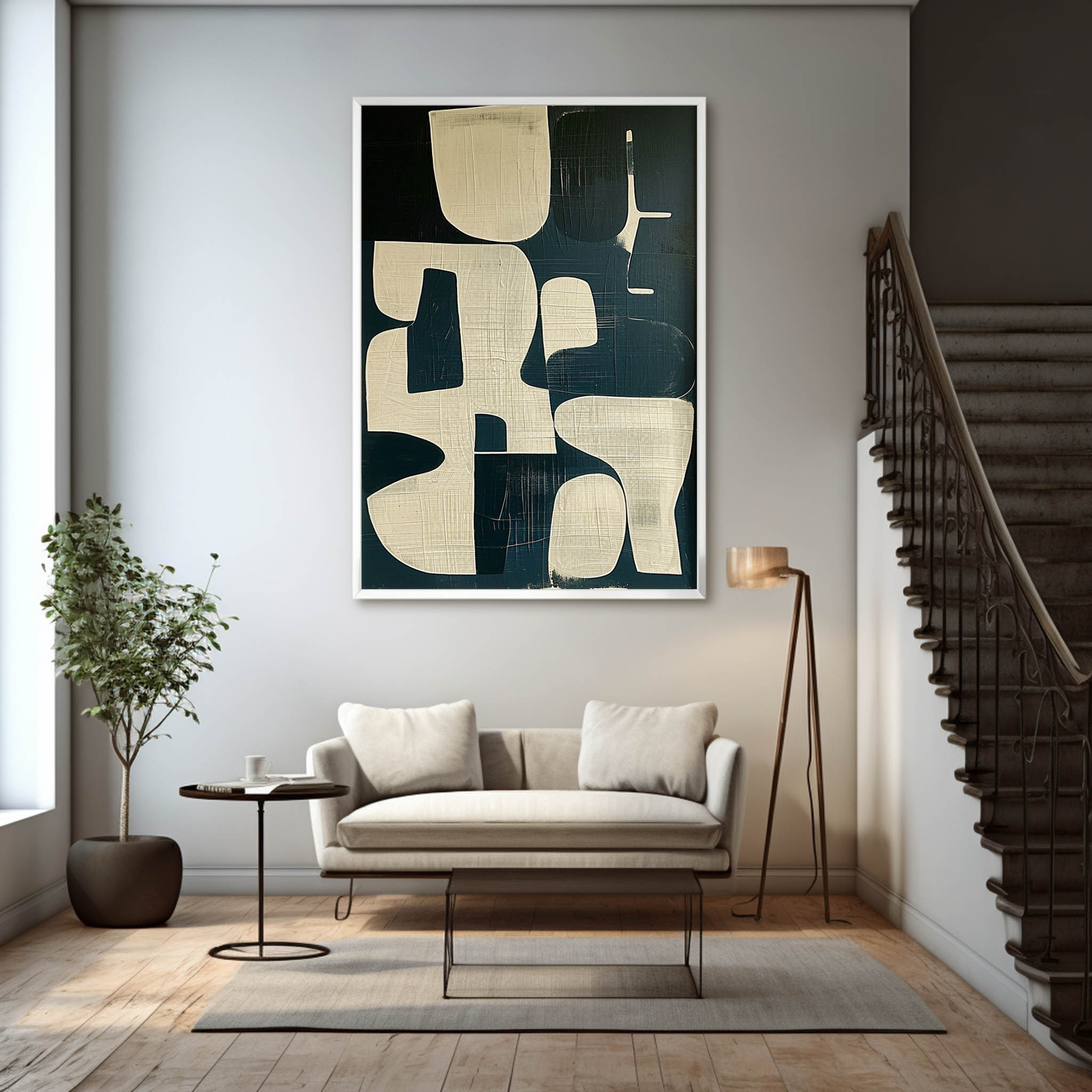 Beige and Black Minimalist Abstract Art Wabi-Sabi Wall Art Beige and Black Texture Canvas Painting