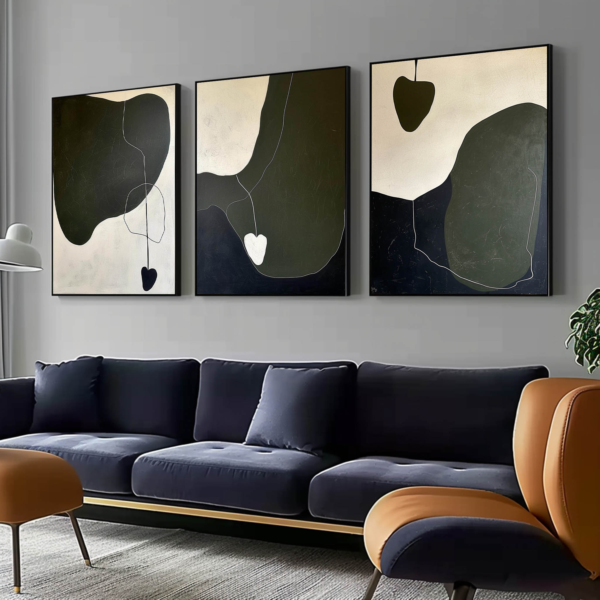Brown and White Minimalist Art 3 Piece Set Wabi-Sabi Wall Art Brown and White Canvas Oil Paintings