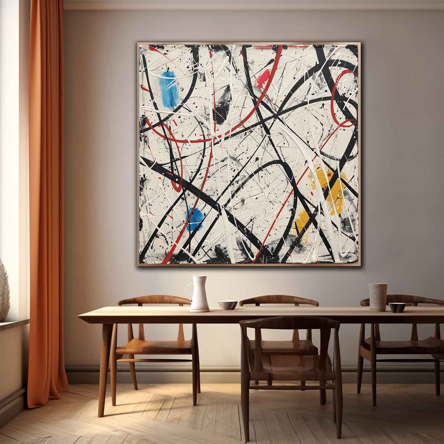 Modern Colorful Abstract Canvas Wall Art Decoration Hanging Painting Colorful Pollock Abstract Oil Painting