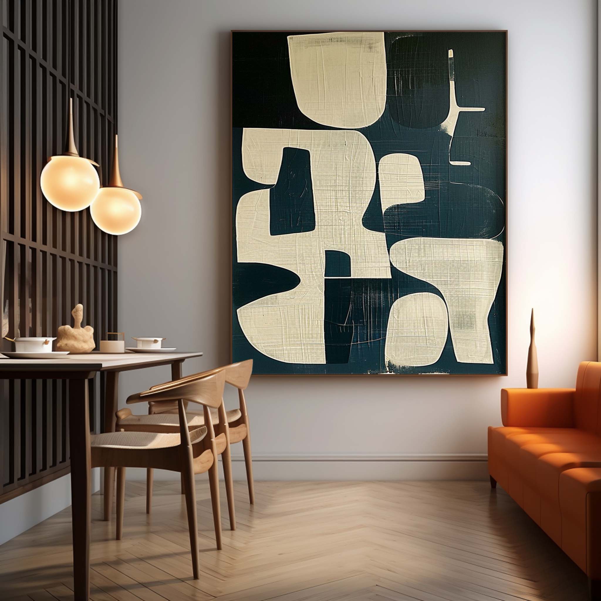 Beige and Black Minimalist Abstract Art Wabi-Sabi Wall Art Beige and Black Texture Canvas Painting