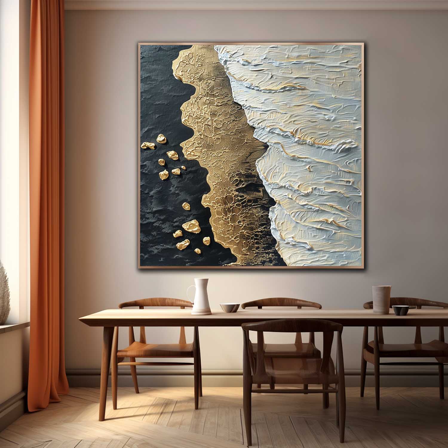 White and Gold Ocean Waves Beach Wall Art for Sale Gold and White Ocean Texture Painting Gold Ocean Art