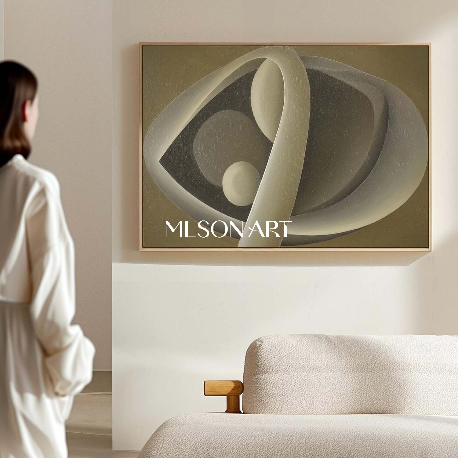 Large Minimalist Taupe Gray Original Painting Dining Room Wall Art Decor