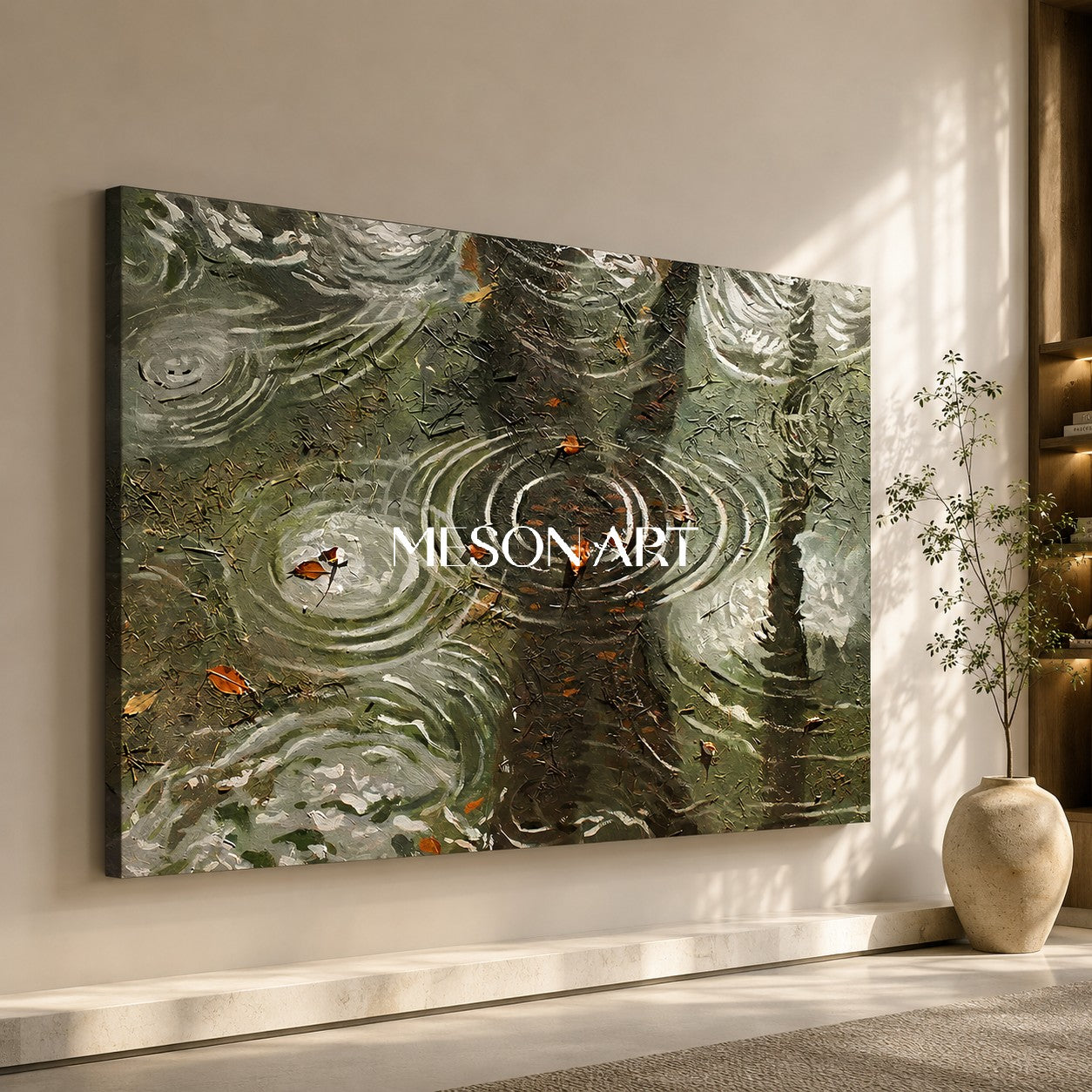 Large Green 3D Landscape Art Wabi Sabi Oil Painting Large Landscape 3D Texture Wall Painting