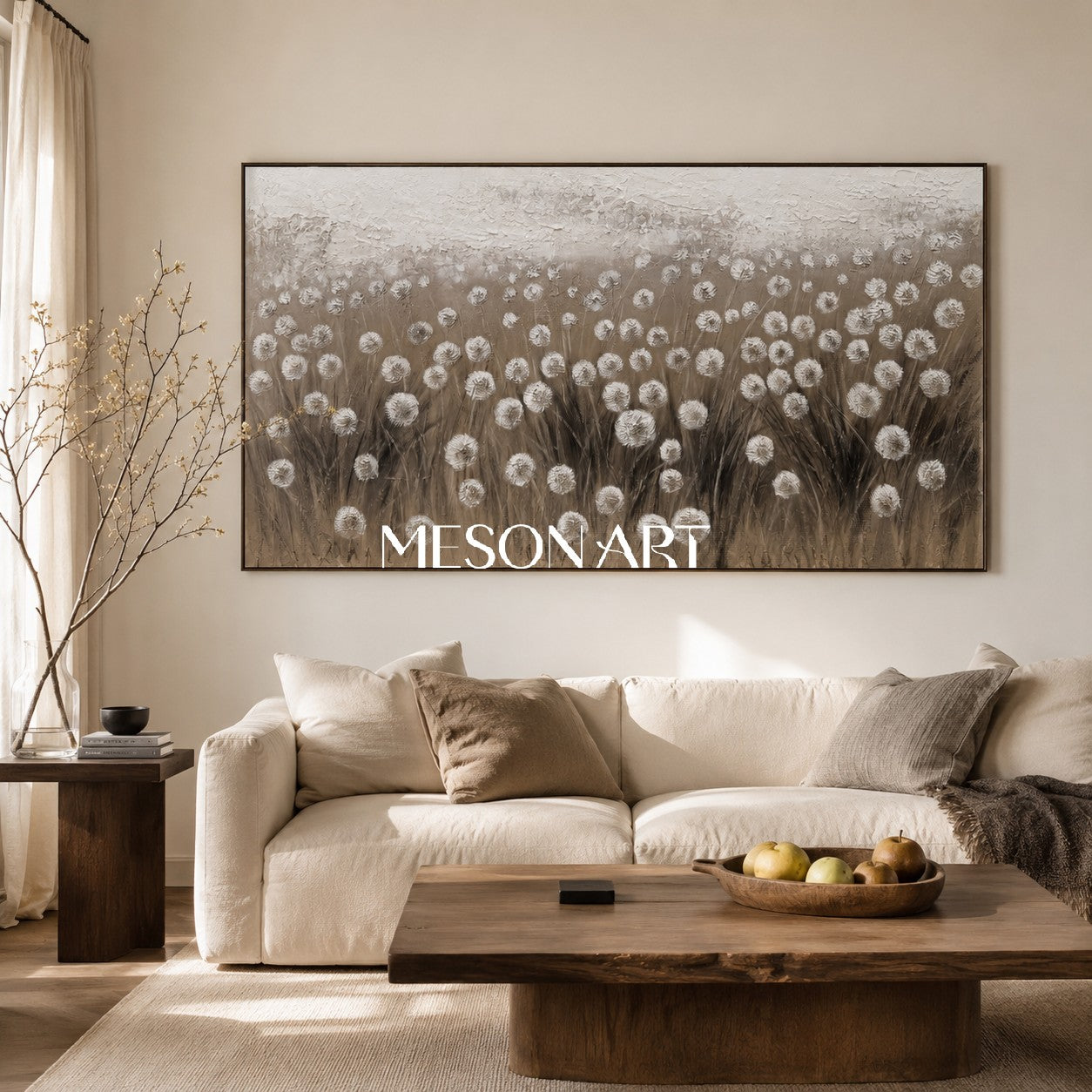 Wabi-Sabi Oil Painting Wabi-Sabi Wall Art Large Textured Canvas Painting Panoramic Plant Decorative Painting