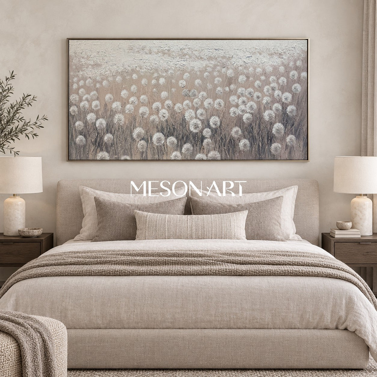 Wabi-Sabi Oil Painting Wabi-Sabi Wall Art Large Textured Canvas Painting Panoramic Plant Decorative Painting