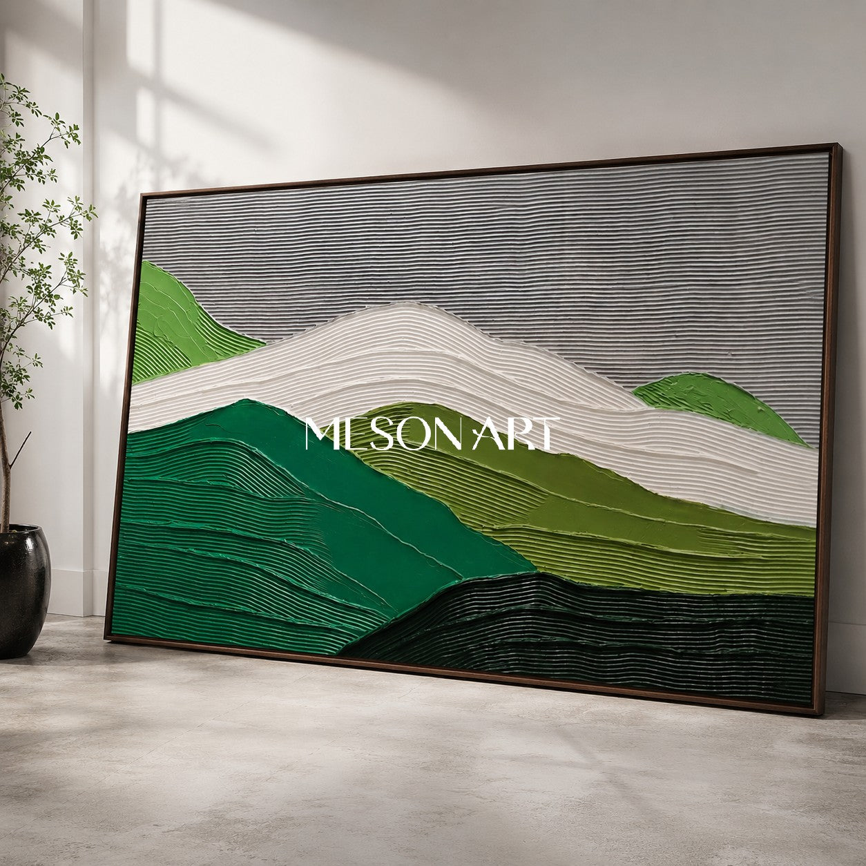 Large 3D Plaster Art Large 3D Green Abstract Painting Large 3D Green Textured Wall Art Minimalist Art