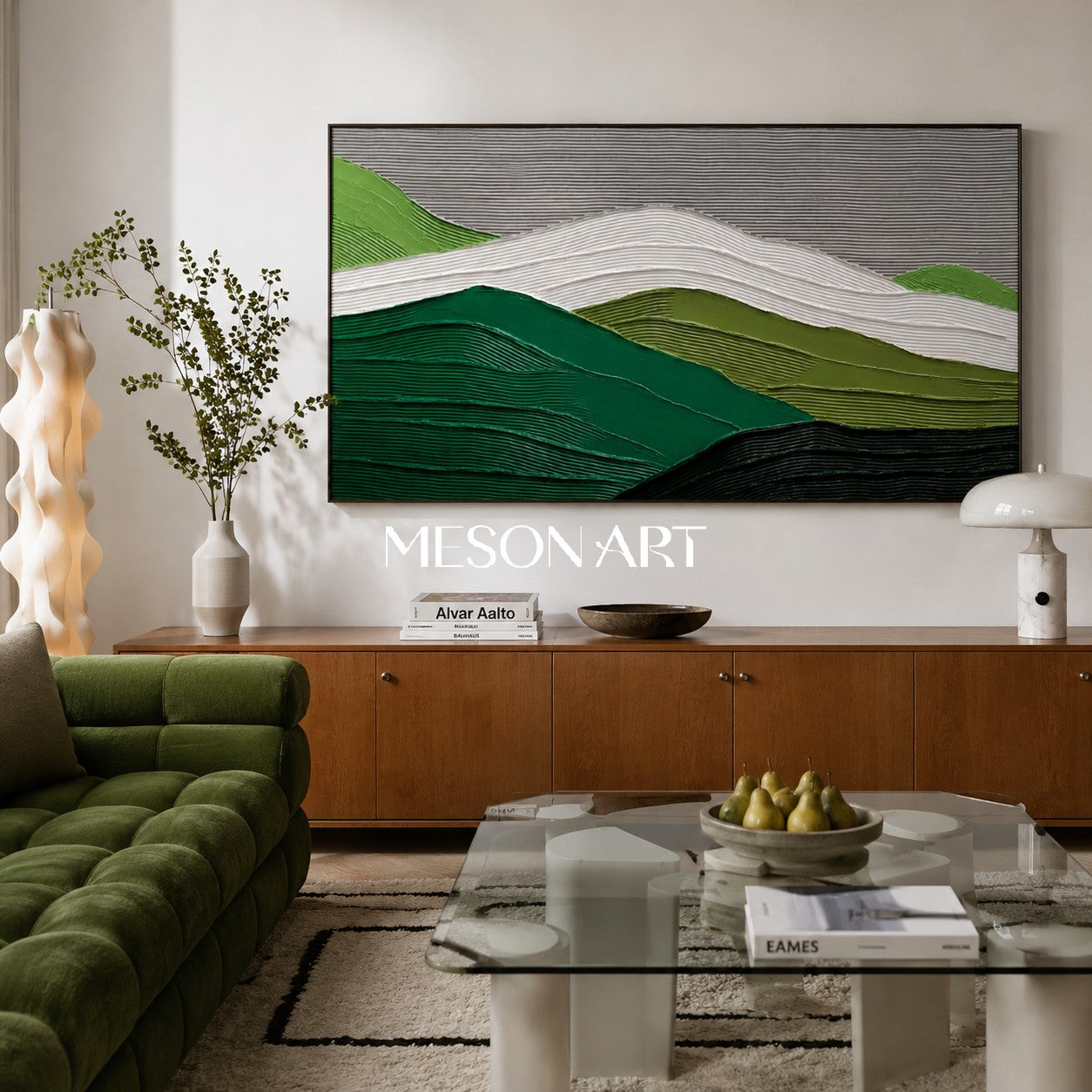 Large 3D Plaster Art Large 3D Green Abstract Painting Large 3D Green Textured Wall Art Minimalist Art