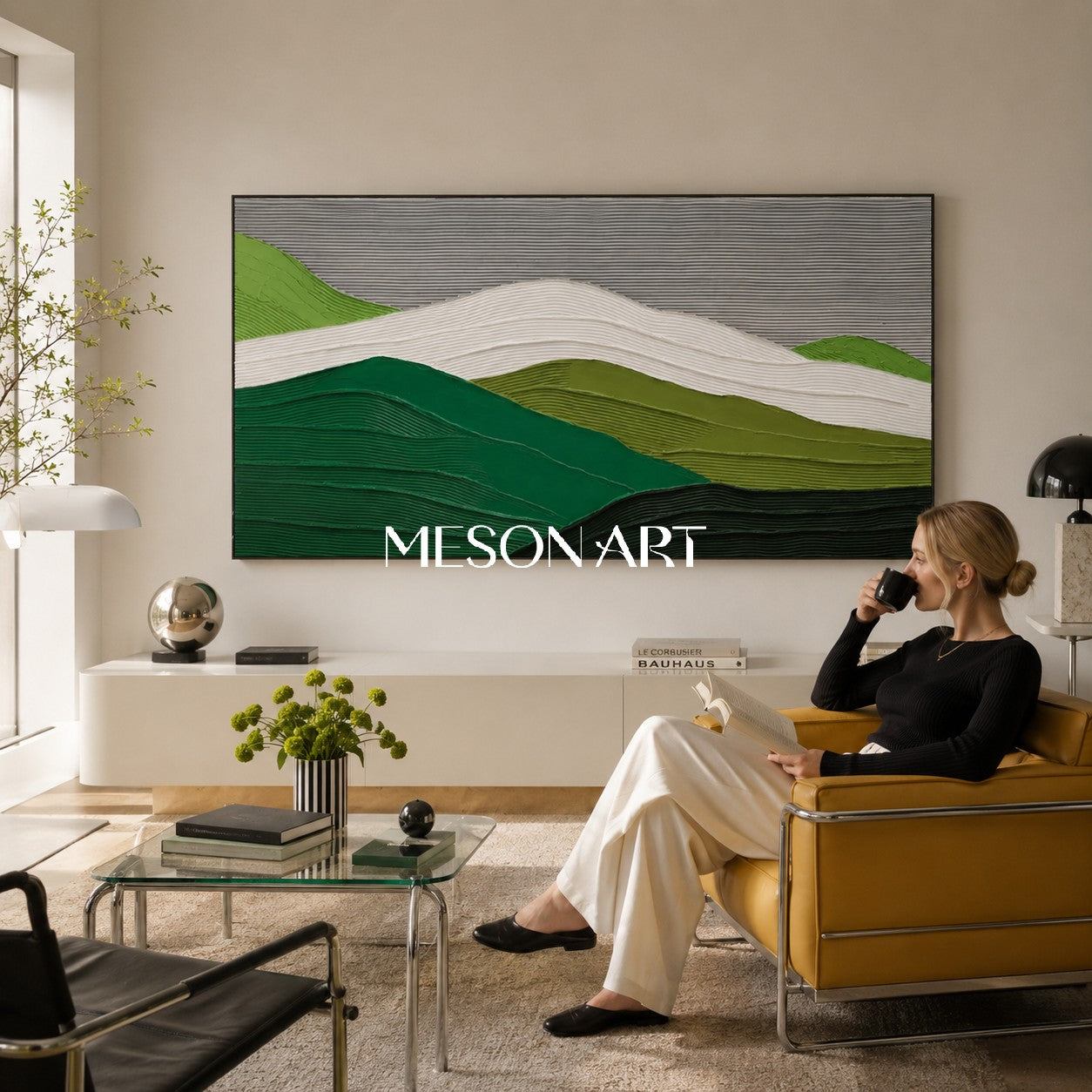 Large 3D Plaster Art Large 3D Green Abstract Painting Large 3D Green Textured Wall Art Minimalist Art