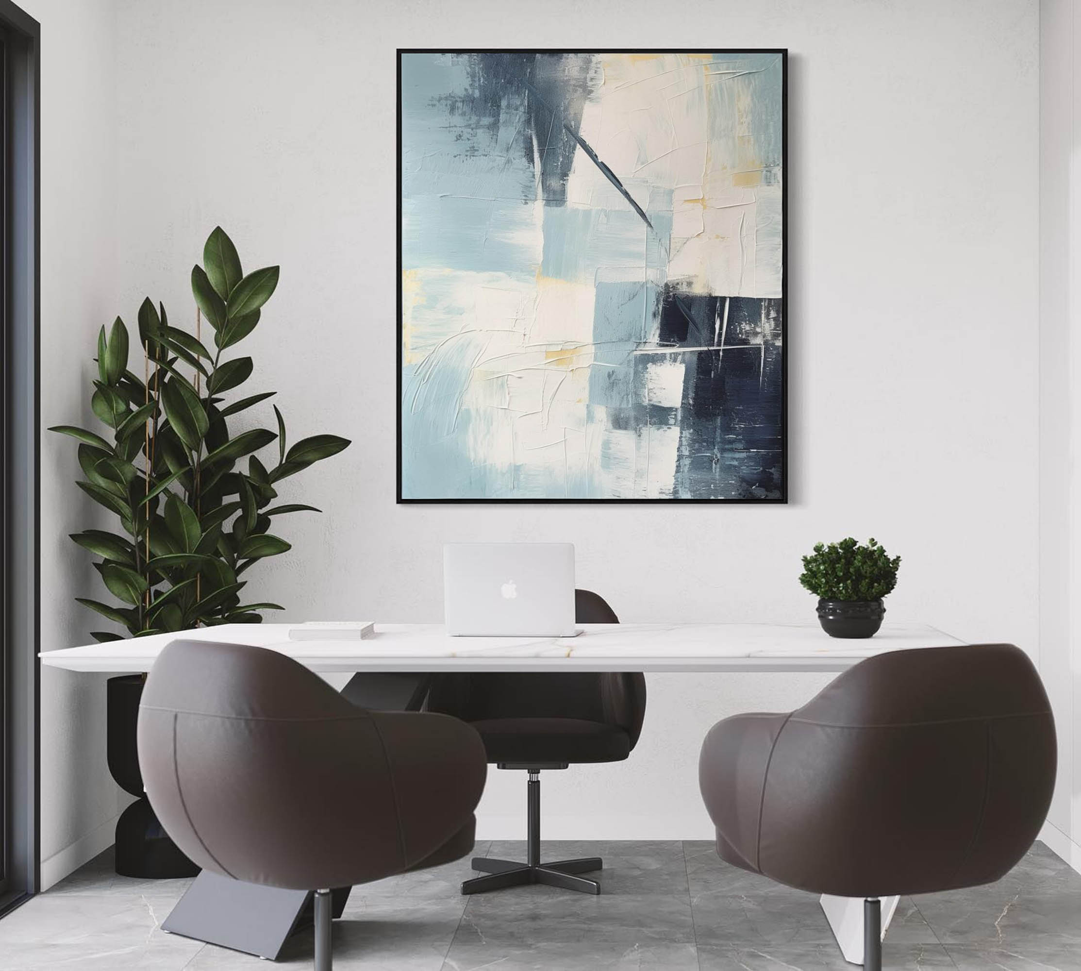 Large Blue Minimalist Canvas Wall Art Gray Blue Texture Painting Blue Living Room Minimalist Wall Decor