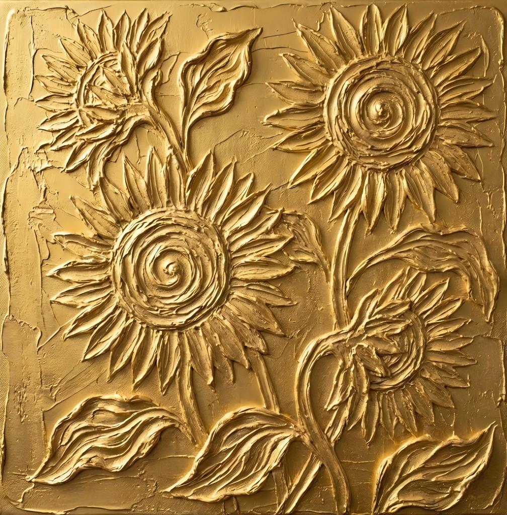 Square Framed 3D Gold Sunflower Art Flower Textured Wall Decor