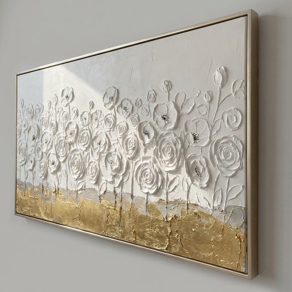 Panoramic Textured Abstract Floral Canvas Art Plaster Flower Painting