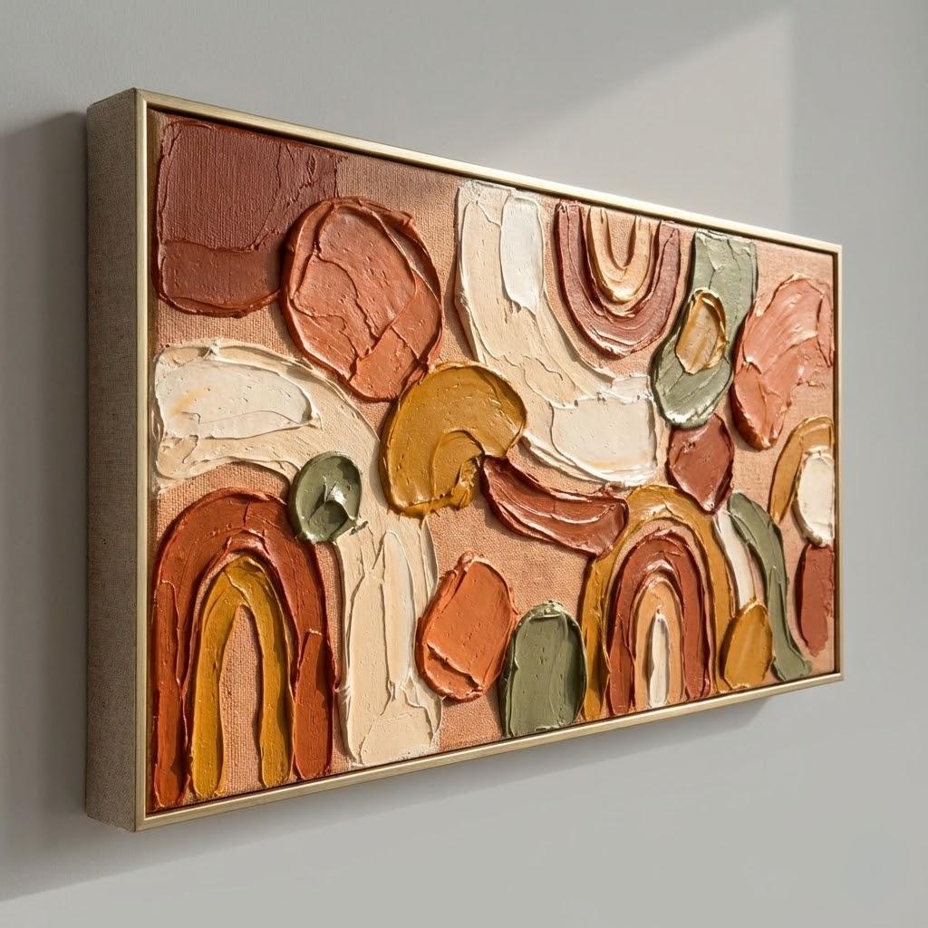 3D Large Bohemian Minimalist Canvas Painting Arched Lines Abstract Art