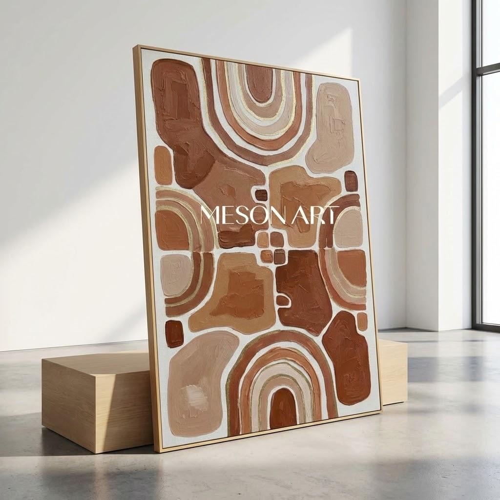 Terracotta & Beige Symmetrical Geometric Art | Boho Arch Totem Canvas Painting