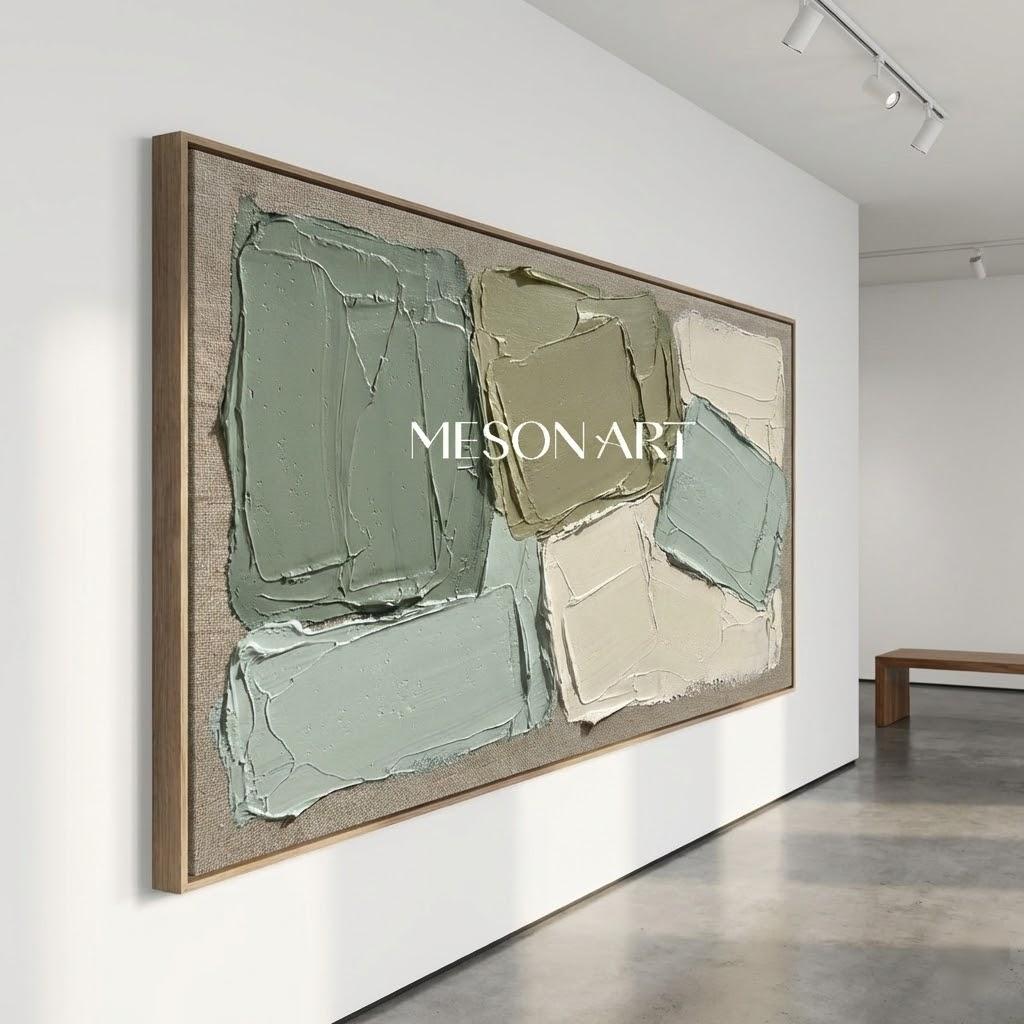 Sage Green Wall Art Abstract Color Block Painting Textured Canvas Painting
