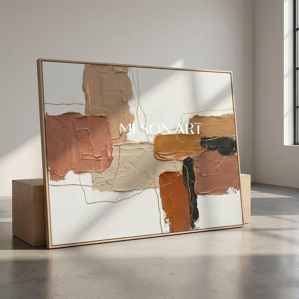 Modern Boho Wall Decor Beige Rust Painting Living Room Sofa Wall Art