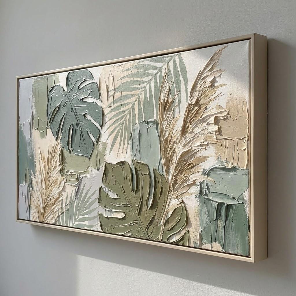 Sage Green Wall Art Impasto Botanical Painting Calming Bedroom Wall Decor