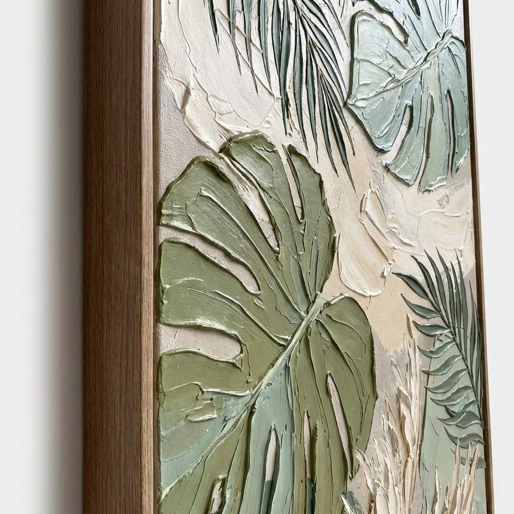Neutral Pampas Grass Decor Large Panoramic Boho Art Impasto Botanical Painting