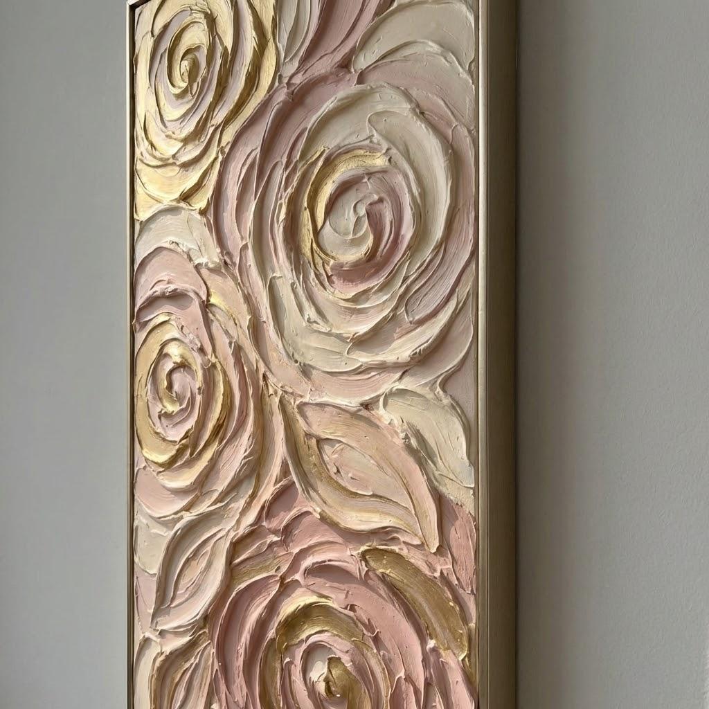 Large Heavy Texture Plaster Floral Art on Canvas Textured Minimalist Wall