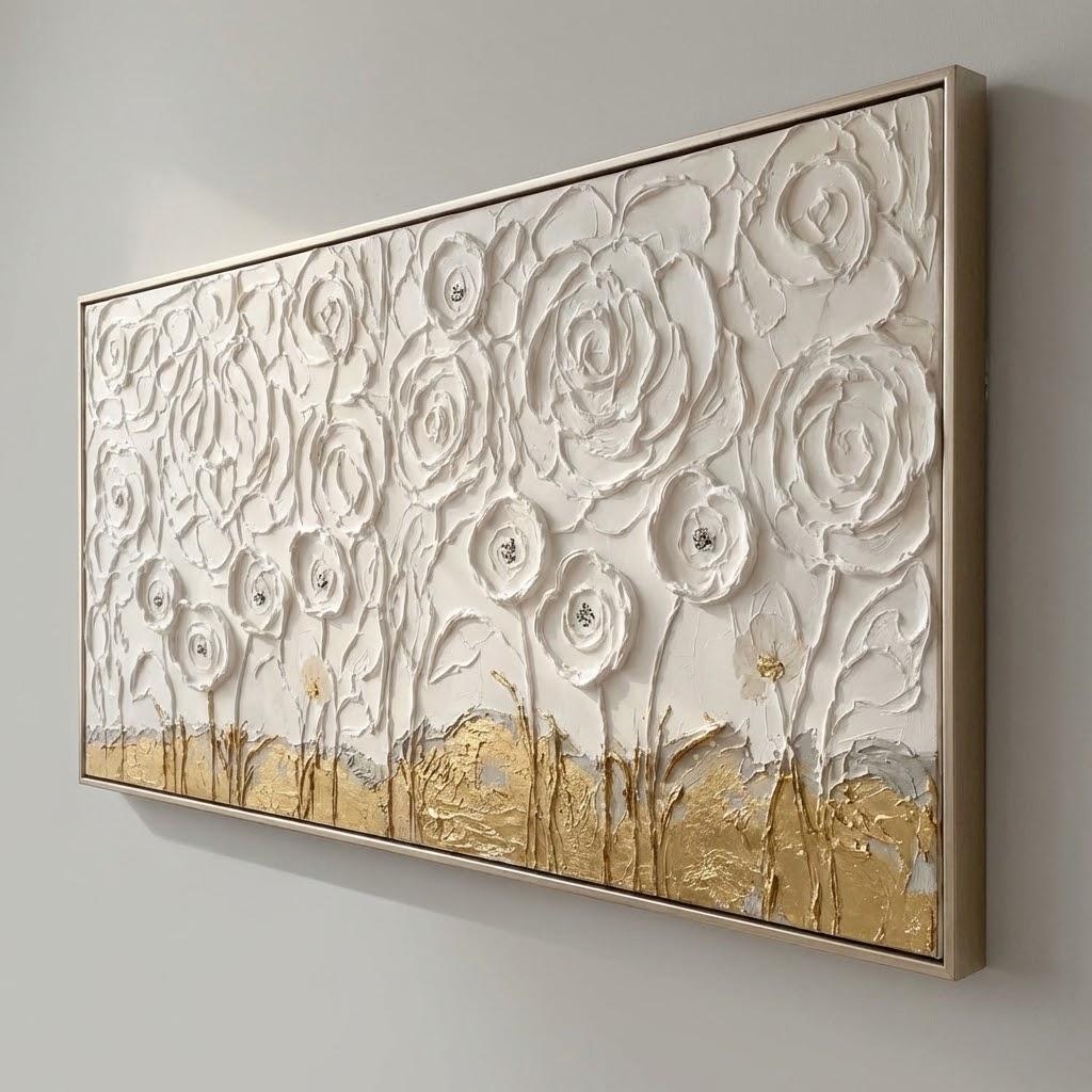 Flowers Texture Abstract Art Floral Canvas Art Plaster Flower Painting