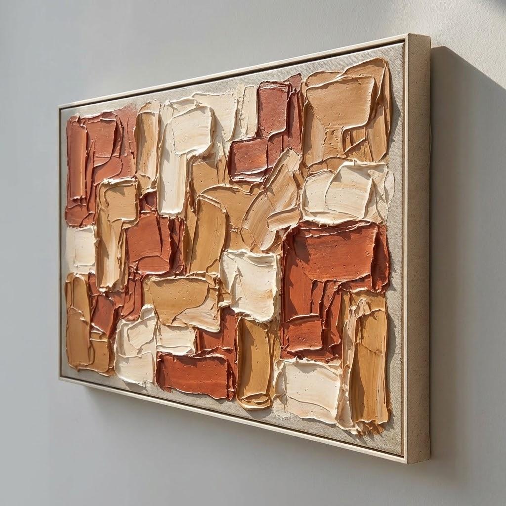 Terracotta Abstract Wall Art For Bedroom Bohemian Minimalist Painting