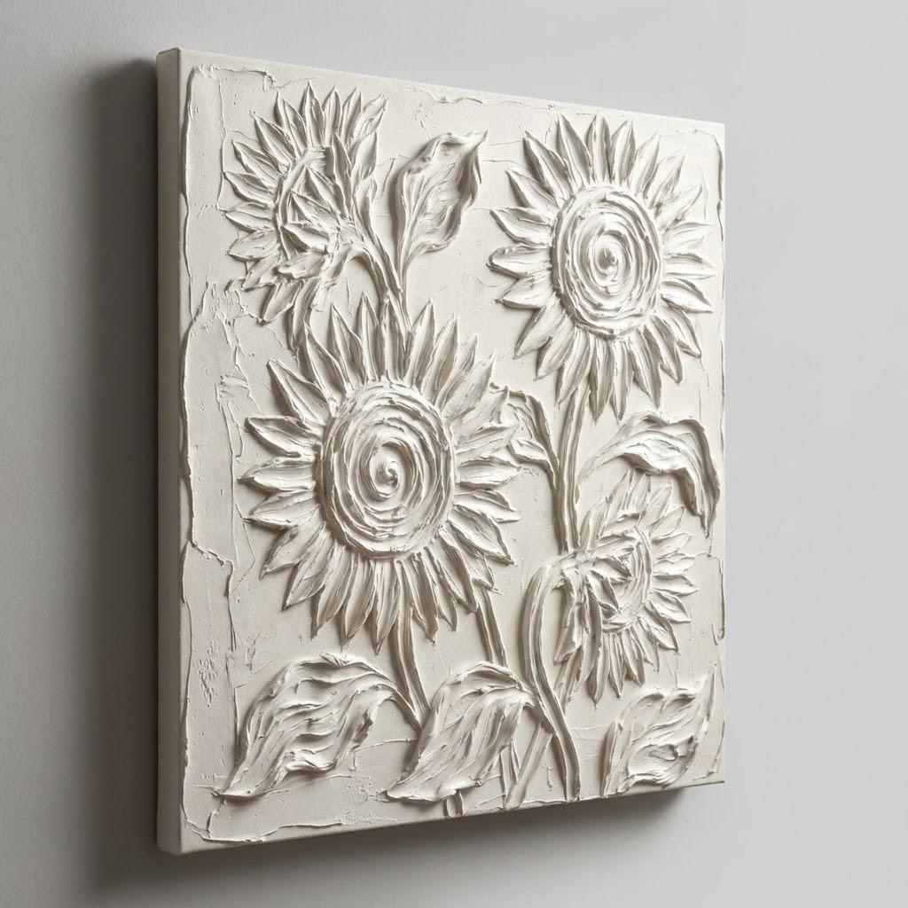 Square Framed 3D White Sunflower Art Flower Textured Wall Decor