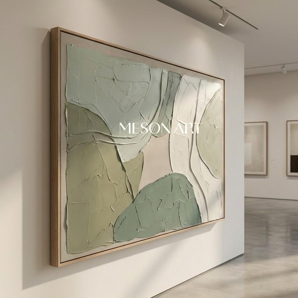 Large Wabi-Sabi Abstract Oil Painting | Minimalist Green Impasto Decor