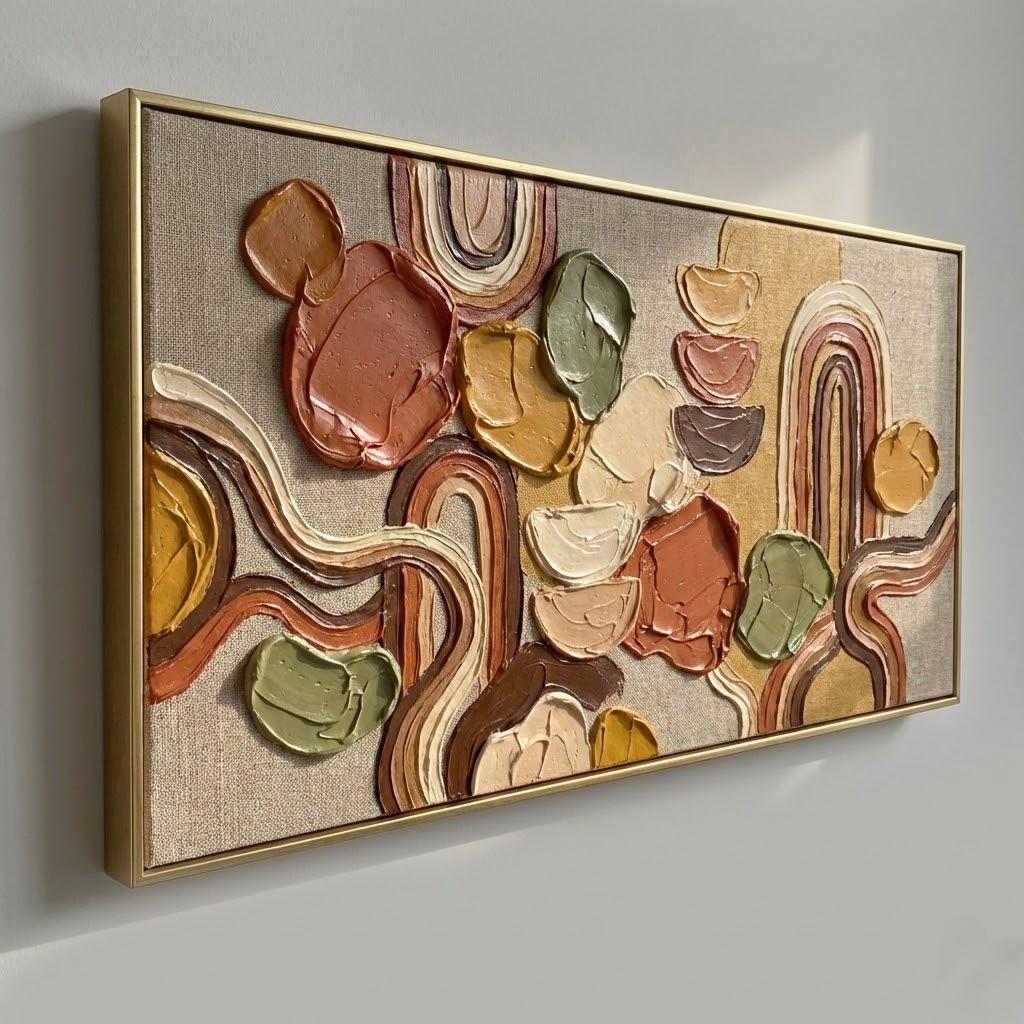 3D Arched Lines Abstract Painting Large Bohemian Minimalist Art Canvas