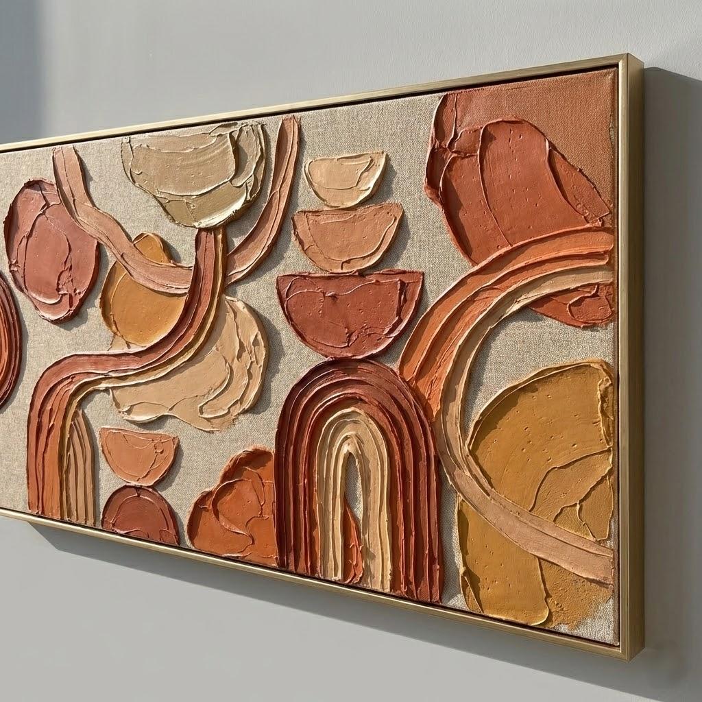 3D Arched Lines Abstract Art Canvas Large Bohemian Minimalist Painting